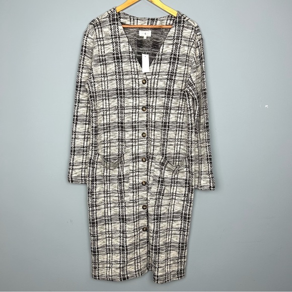 Lou & Grey plaid long sleeve v neck sweater midi dress front pockets size L NWT - Picture 3 of 12